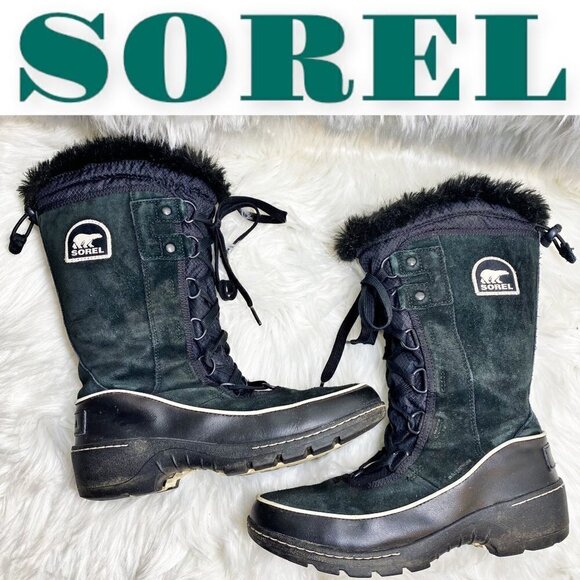 SOREL Tivoli III High Black Suede Faux Fur Trimmed Mid-Calf Boot, Size 7.5 - Picture 2 of 10